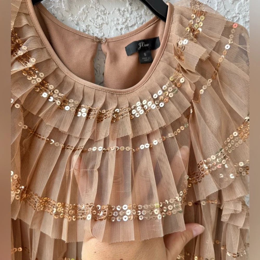 J.Crew Collection sequin tulle tiered ruffle top Small